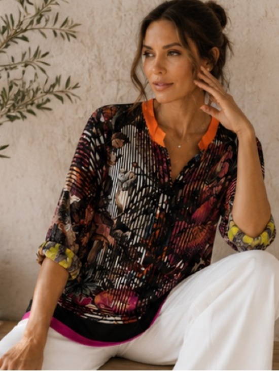 Elie Tahari Tops - Elie Tahari Silk Multicolor Relaxed Fit Abstract Blouse Floral Print Tunic Top
